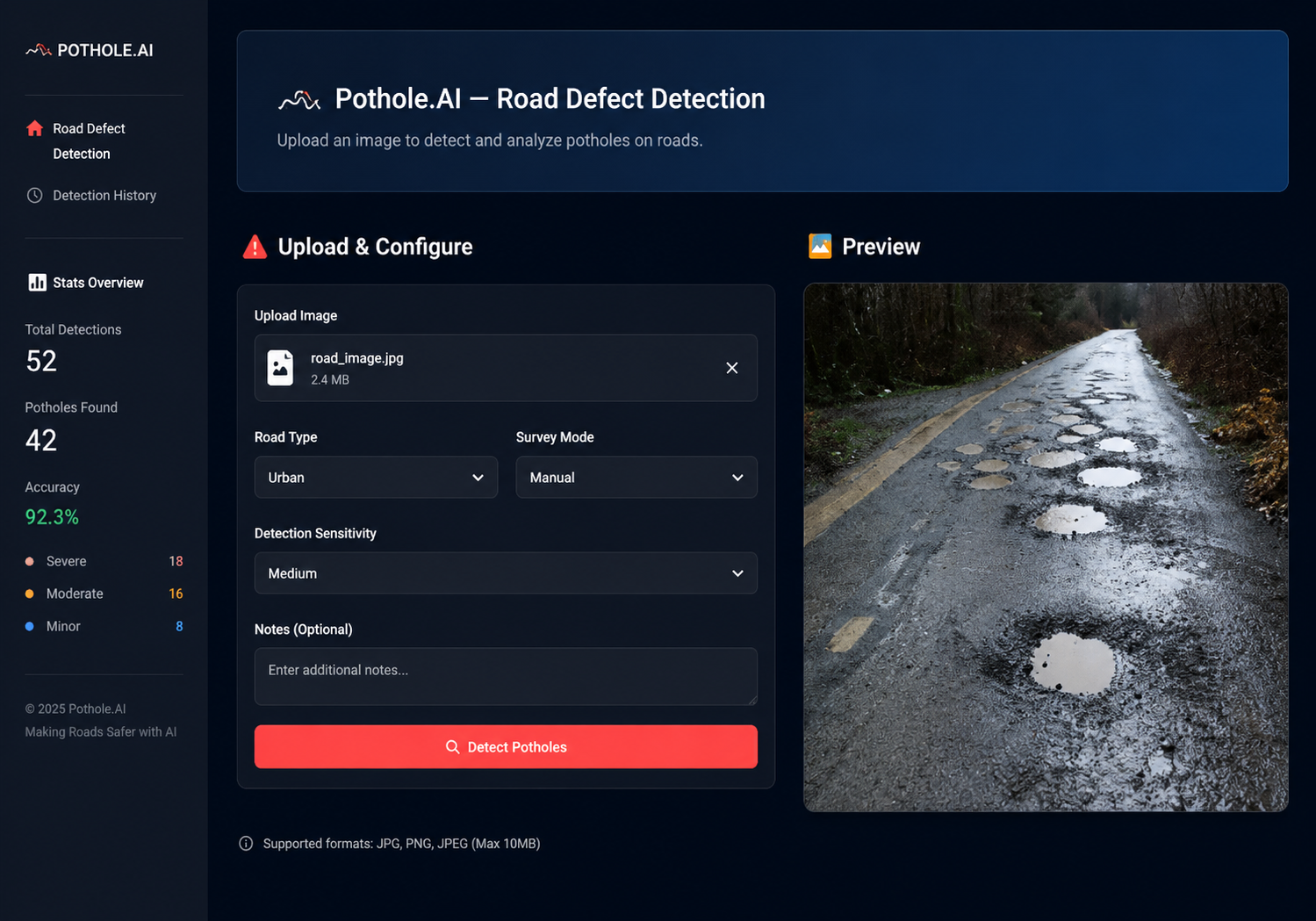 PotholeAI: AI Road Defect Detection & Reporting System
